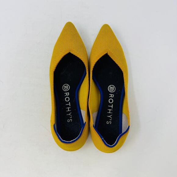 Rothy’s Point Flats Size 7 Mustard Yellow Knit Shoes Sustainable Washable - Picture 8 of 12